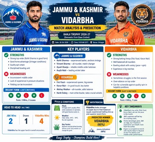Prediction and overview of the Jammu & Kashmir vs. Vidarbha match